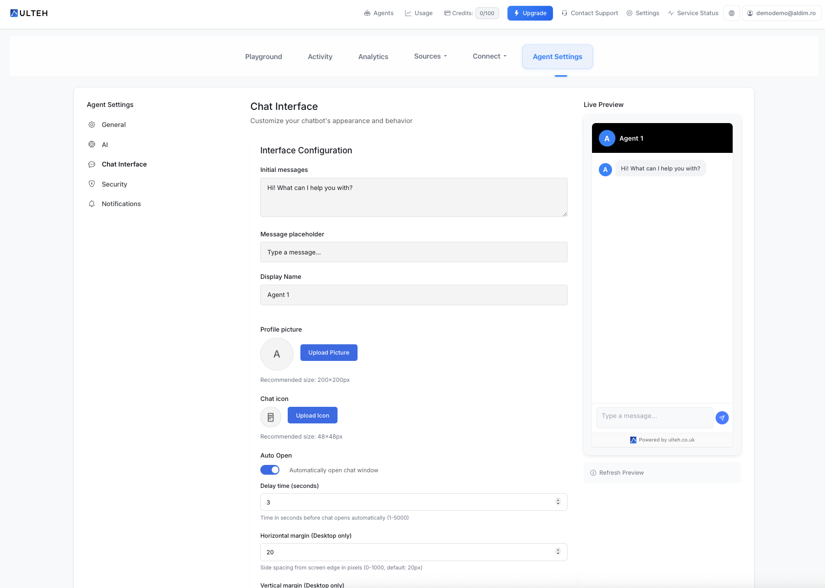 Chat Interface Settings